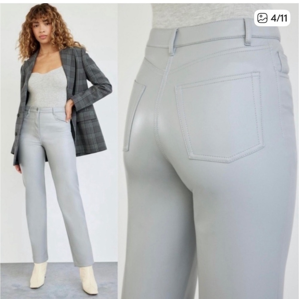 M10 Wilfred Melina Vegan Leather Pants High Waisted Straight Leg Blue Grey Sz 10